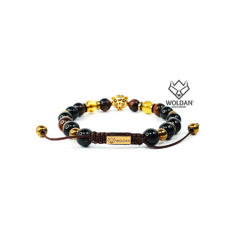 Burgundy Quartz and Amber Jaguar-Themed Bracelet