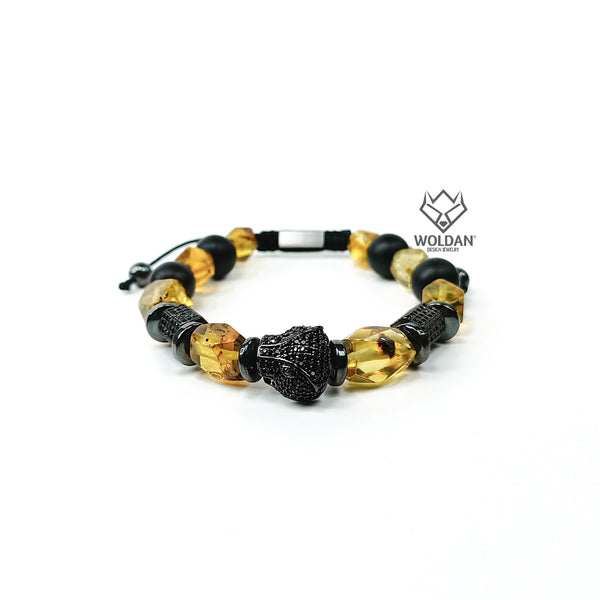 Cobra-Themed Bracelet with Faceted Amber