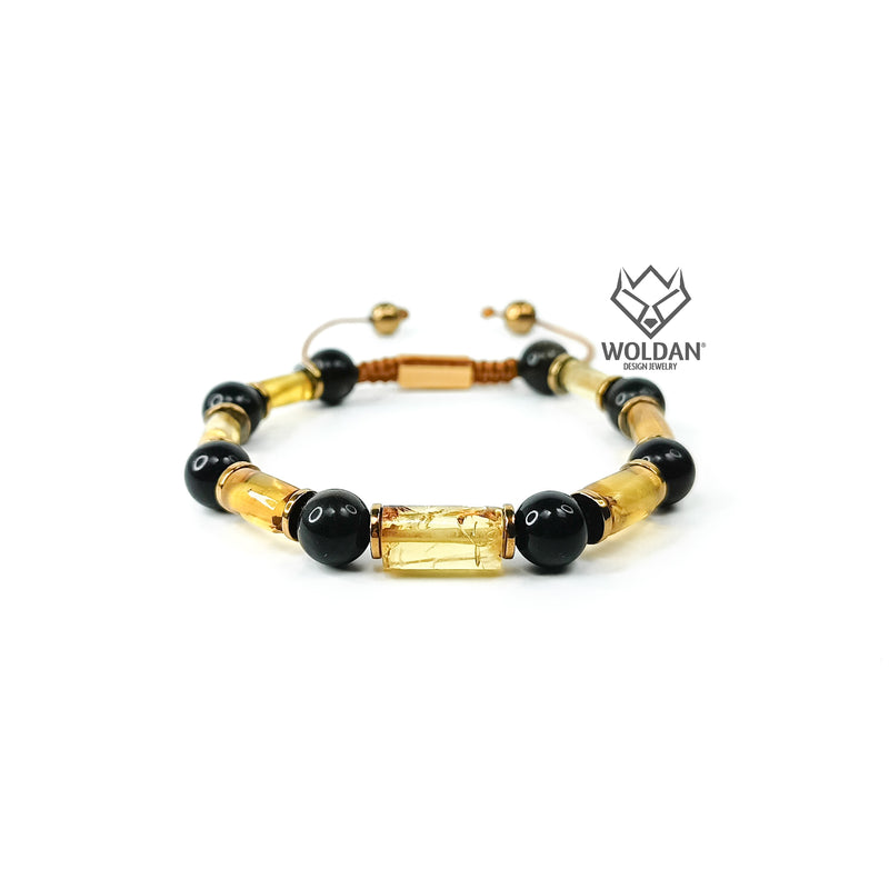 Golden Model Bracelet with Amber and Quartz