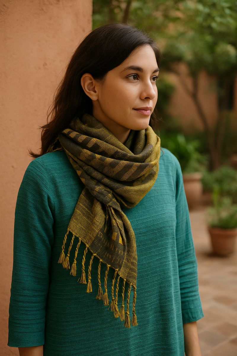 Yellow and Grey Cotton Scarf