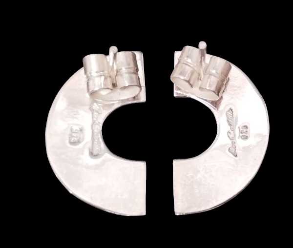 Half-Hoop Silver Earrings with Malachite Inlays