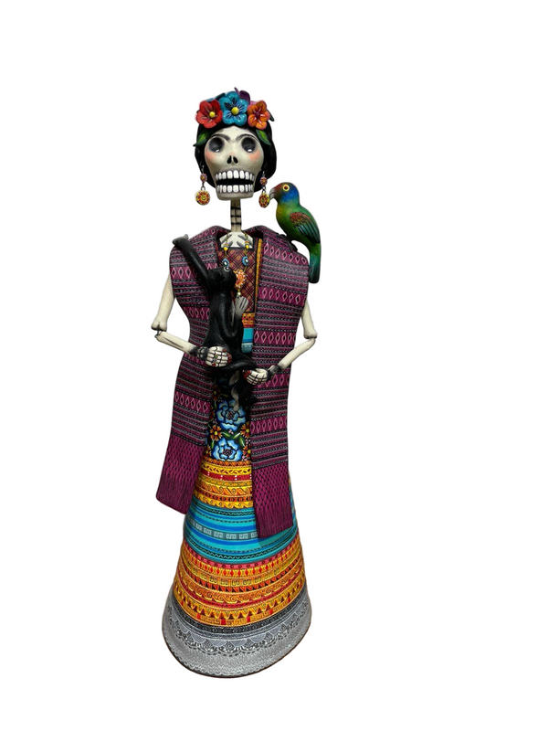 Frida with Animals – Polychrome Clay Figure