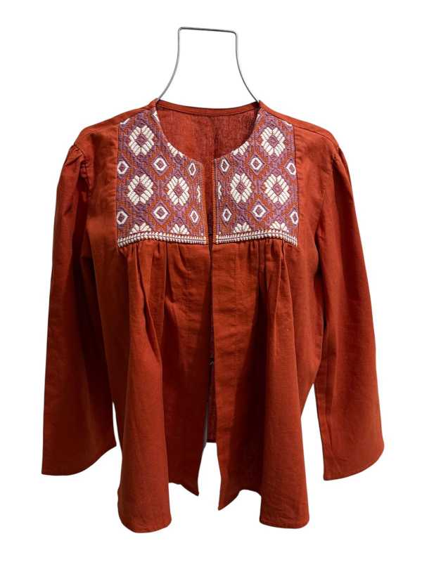 Linen Jacket with Handwoven Brocade