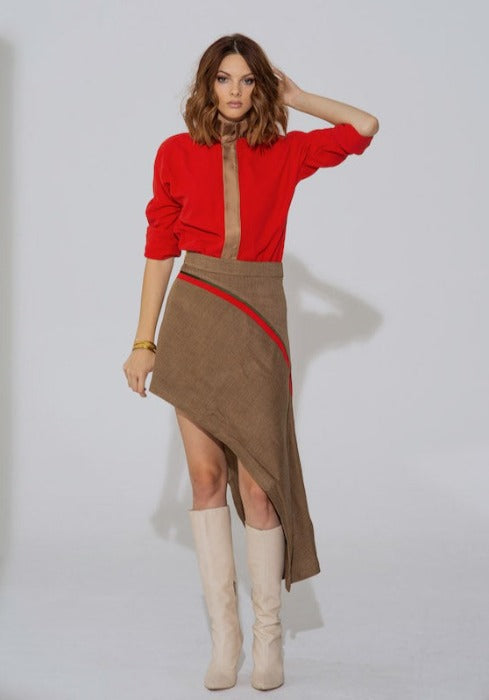 Woman's herringbone asymmetrical skirt
