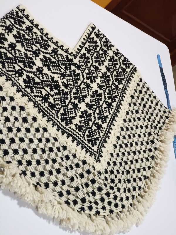 Spider Huipil in Natural Wool and Fermented Indigo Embroidery