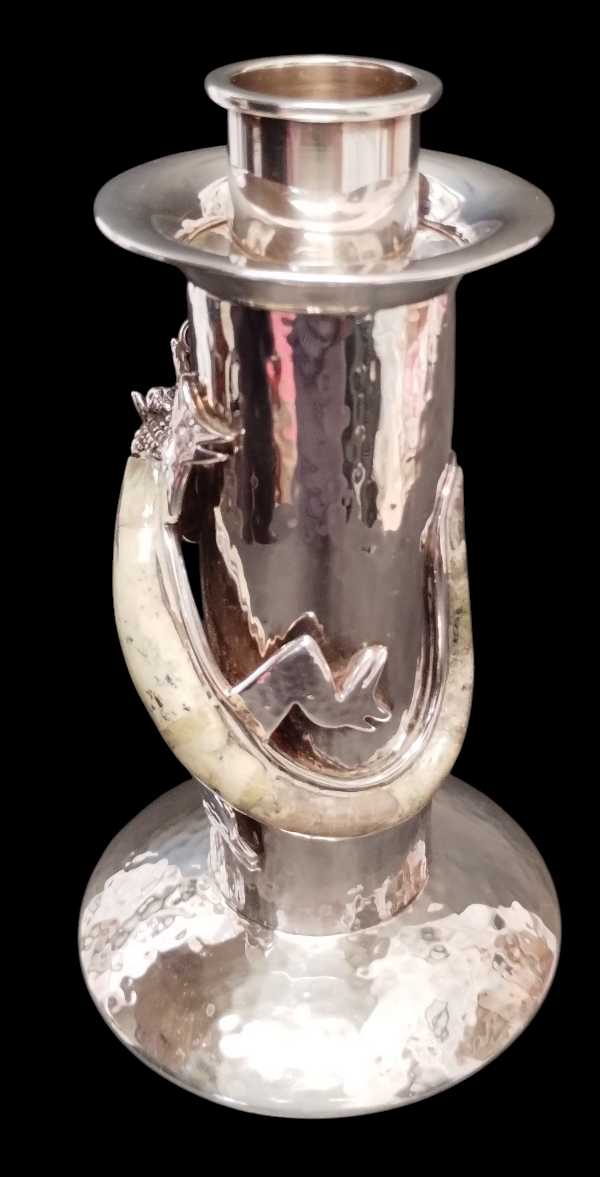 Hammered Candle Holder with Chameleon Design