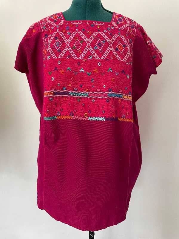 Huipil with Traditional Fuchsia Brocade