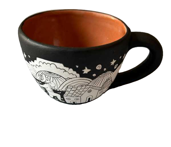 Hand-Painted Black and White Clay Coffee Mug
