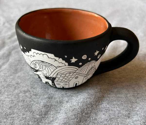 Hand-Painted Black and White Clay Coffee Mug