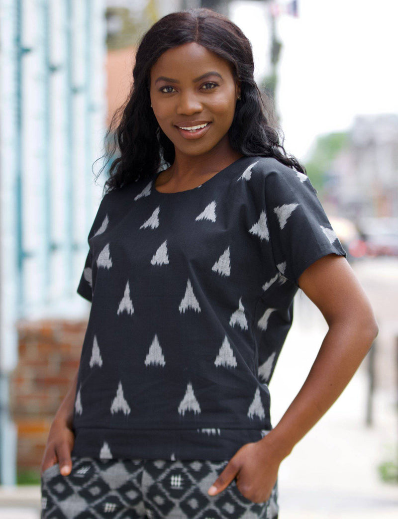 Black White Ikat Handwoven Cotton Fabric by the Yard - Passion Lilie