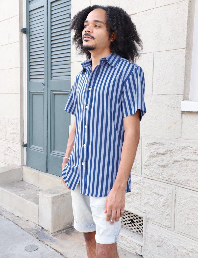 Blue Bayou Striped Organic Cotton Men's Button Down Shirt - Passion Lilie