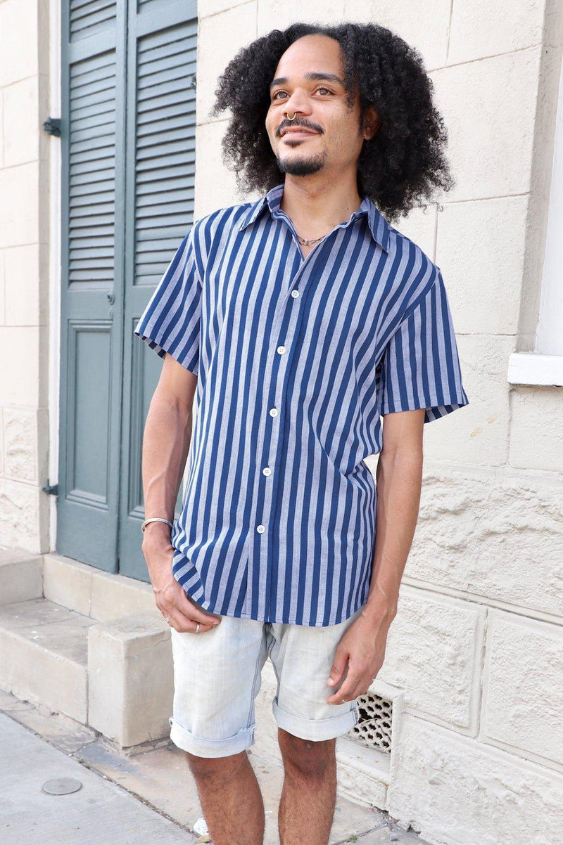 Blue Bayou Striped Organic Cotton Men's Button Down Shirt - Passion Lilie