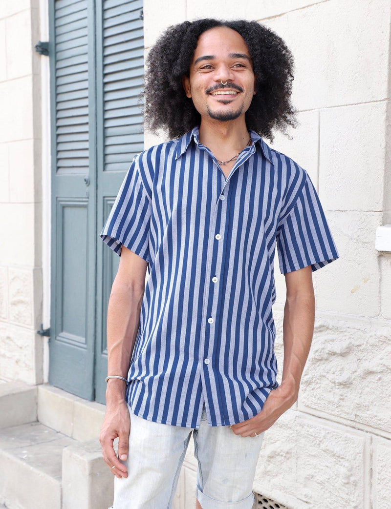 Blue Bayou Striped Organic Cotton Men's Button Down Shirt - Passion Lilie