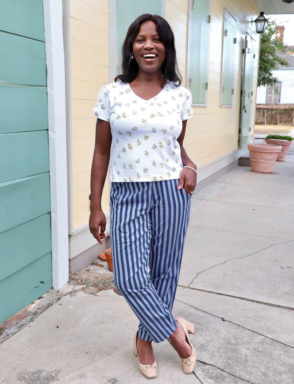 Blue Bayou Striped Organic Cotton Pants - Passion Lilie