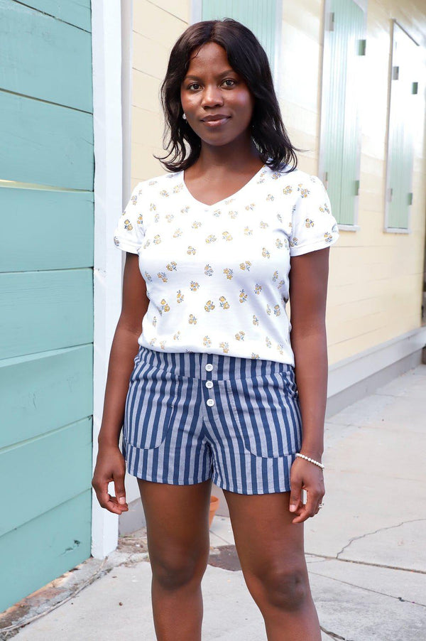 Blue Bayou Striped Organic Cotton Shorts - Passion Lilie