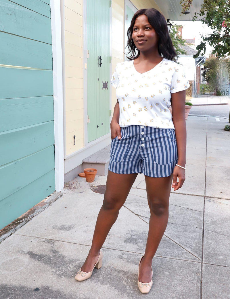 Blue Bayou Striped Organic Cotton Shorts - Passion Lilie