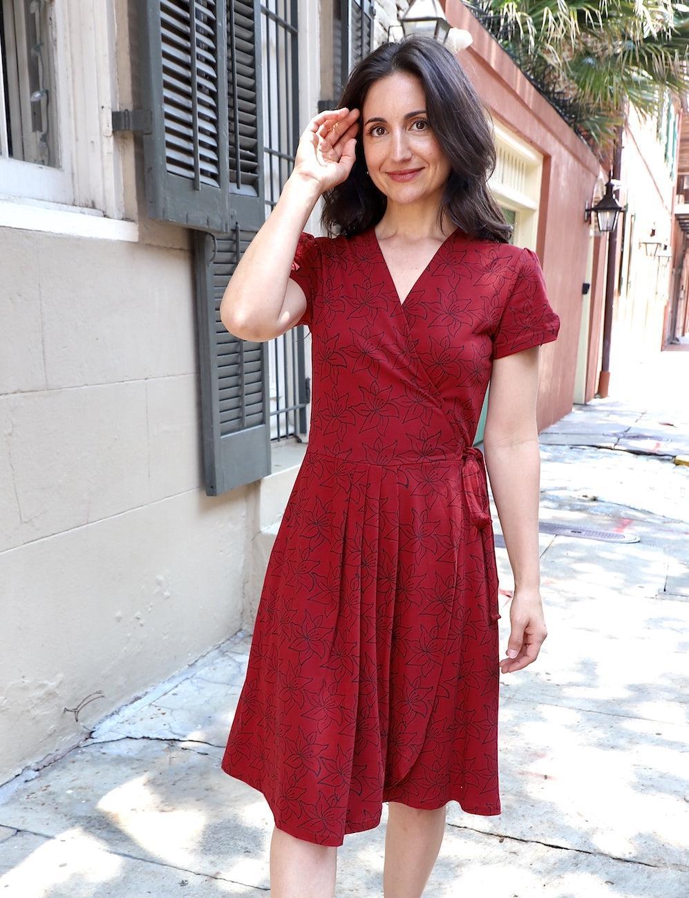 Cabernet Organic Wrap Dress - Passion Lilie