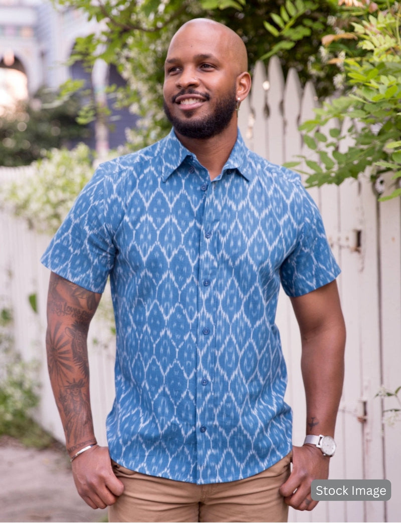 Cobalt Blue Men's Button Down Shirt - Passion Lilie