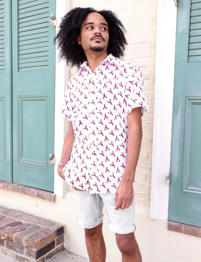 Crawfish Organic Cotton Men's Button Down Shirt - Passion Lilie