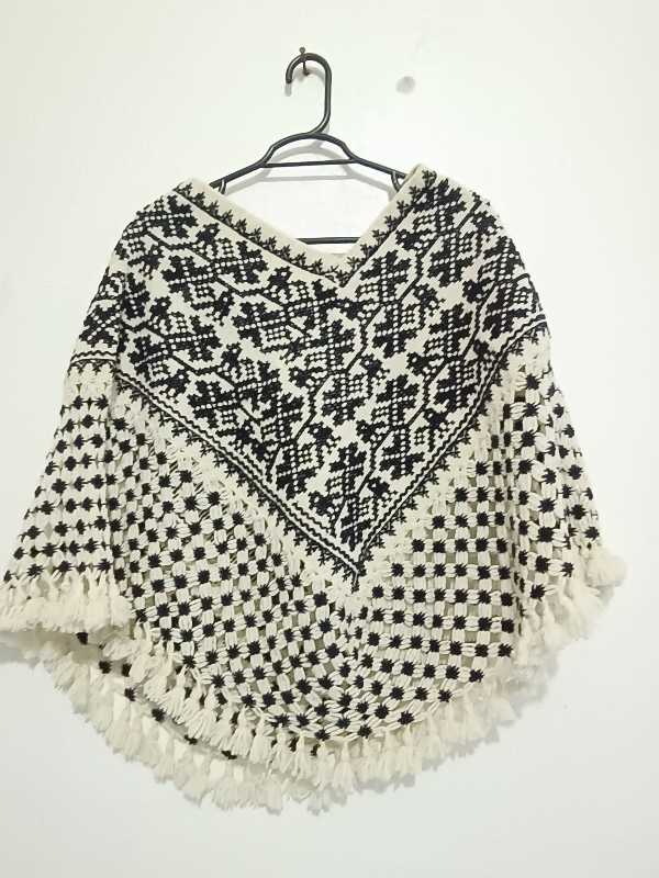 Spider Huipil in Natural Wool and Fermented Indigo Embroidery