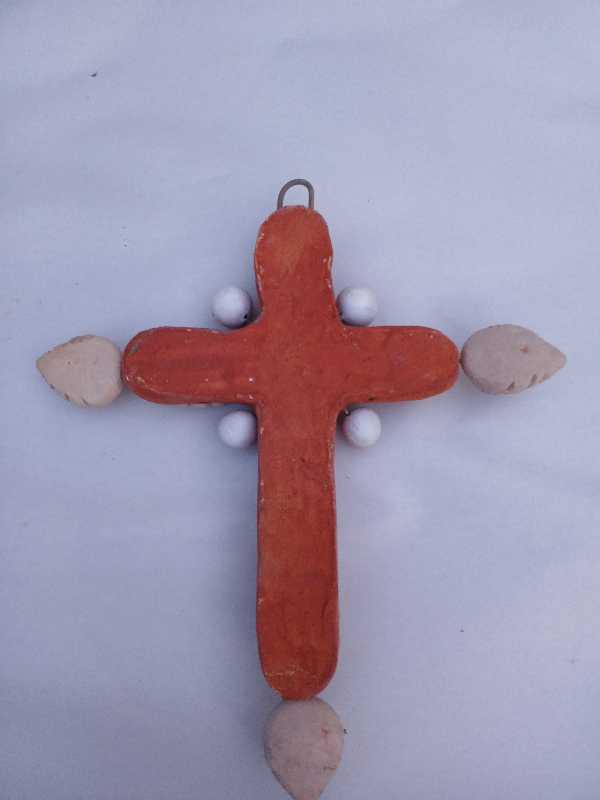 Cross with Traditional Embroidery – Natural Flowers on Red Background