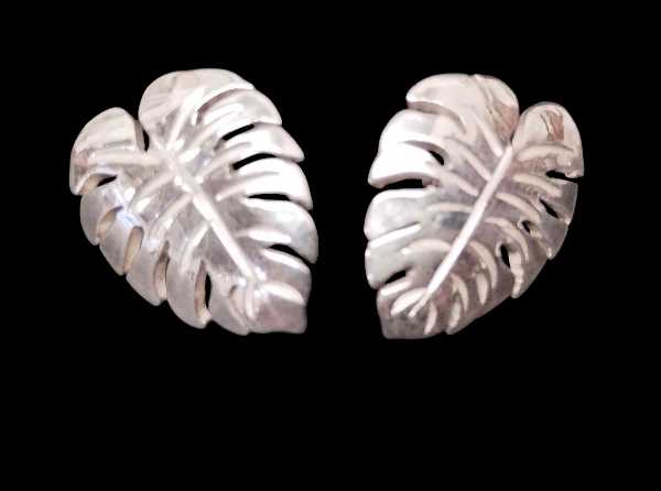 Monstera Leaf Earrings in Sterling Silver