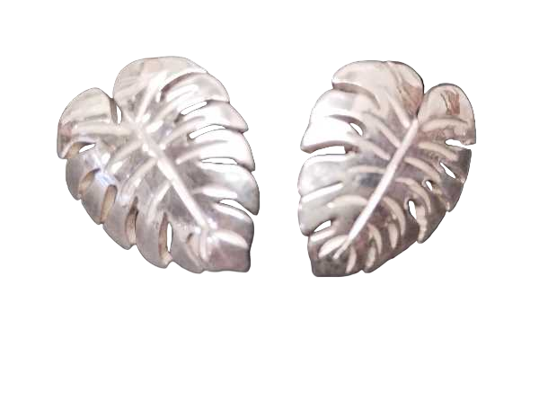 Monstera Leaf Earrings in Sterling Silver