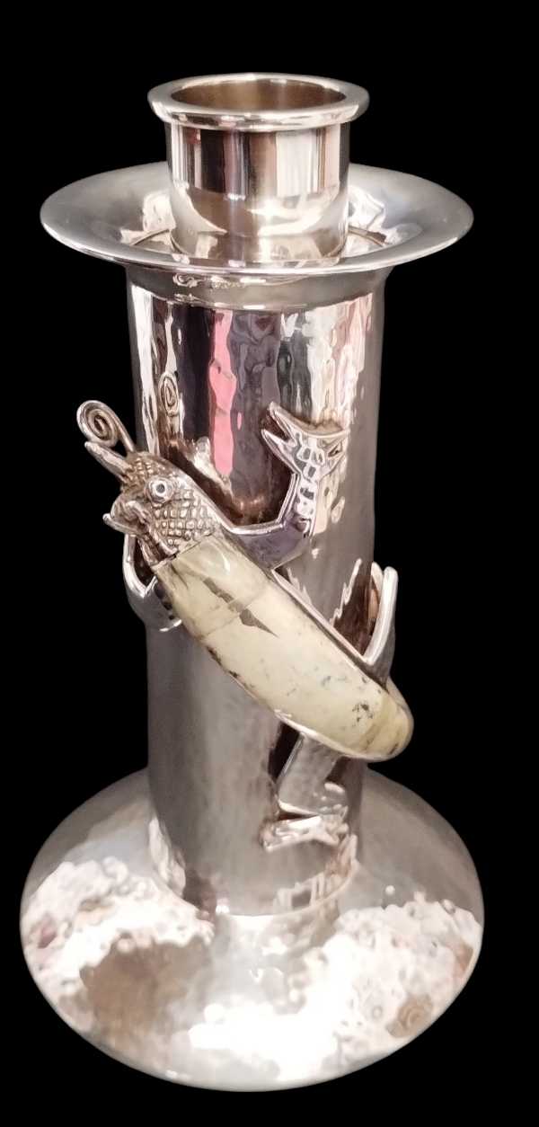 Hammered Candle Holder with Chameleon Design