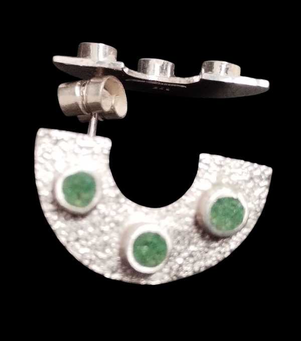 Half-Hoop Silver Earrings with Malachite Inlays