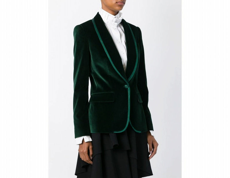 Women Velvet Blazer Wedding Prom Party Wear Slim Fit Green Jacket Coat Gift For Her