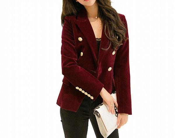 Women Velvet Blazer Event Wedding Party Wear Slim Fit Double Breasted Jacket Coat Gift For Her