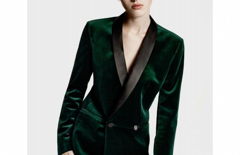 Women Jacket Green Velvet Blazer Tuxedo Wedding Prom Double Breasted Coat Gift For Her