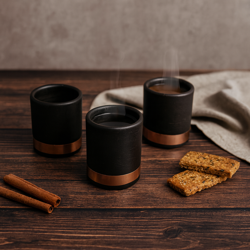 Set of clay and copper glasses