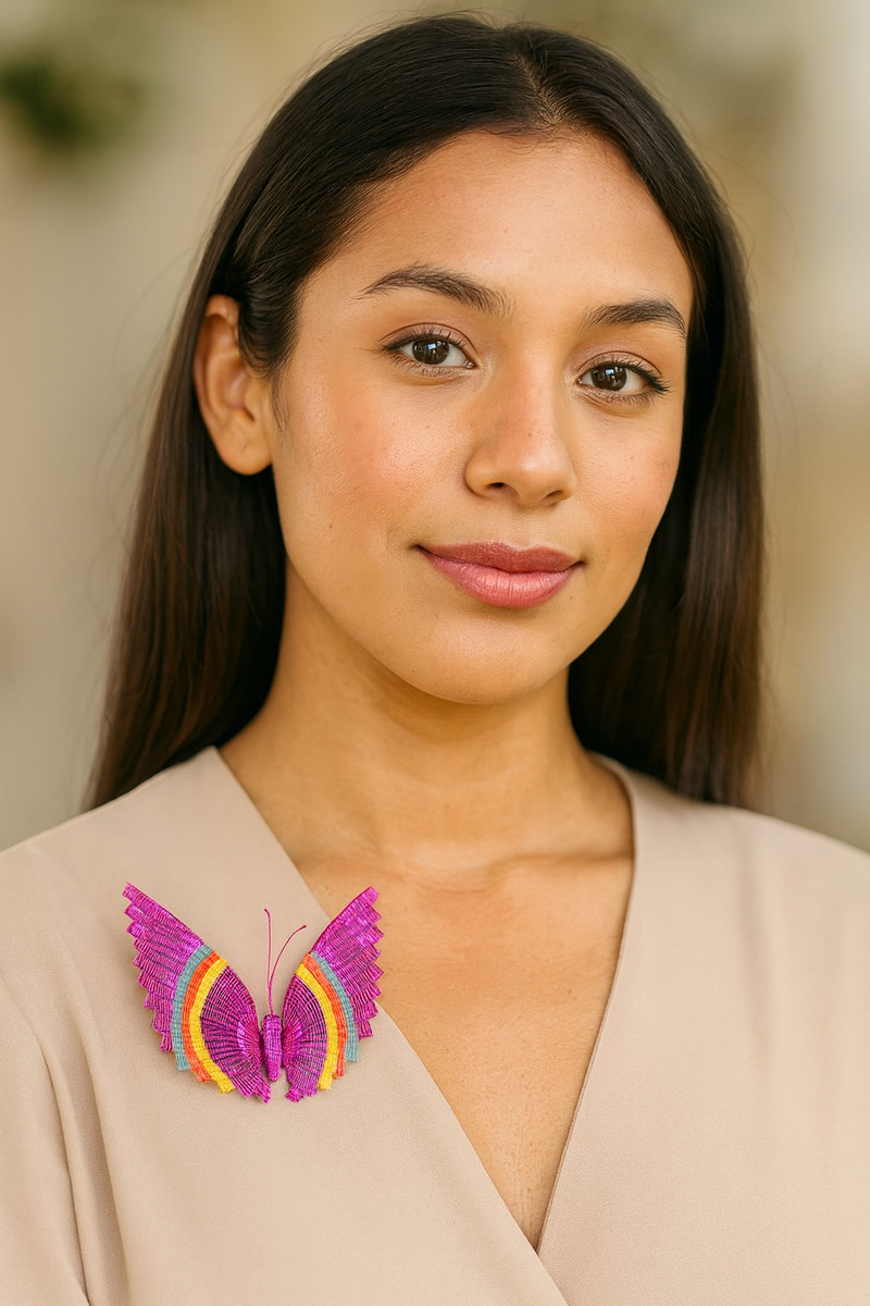 Medium Burgundy and Multicolor Horsehair Butterfly