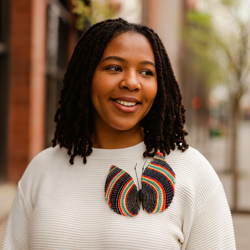 Large Black and Multicolored Mane Butterfly