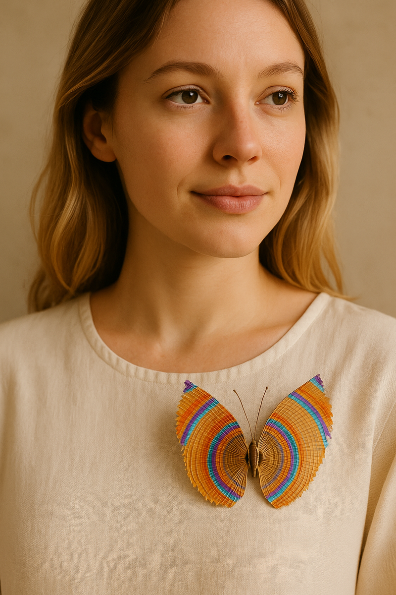 Large Natural Brown and Multicolored Mane Butterfly