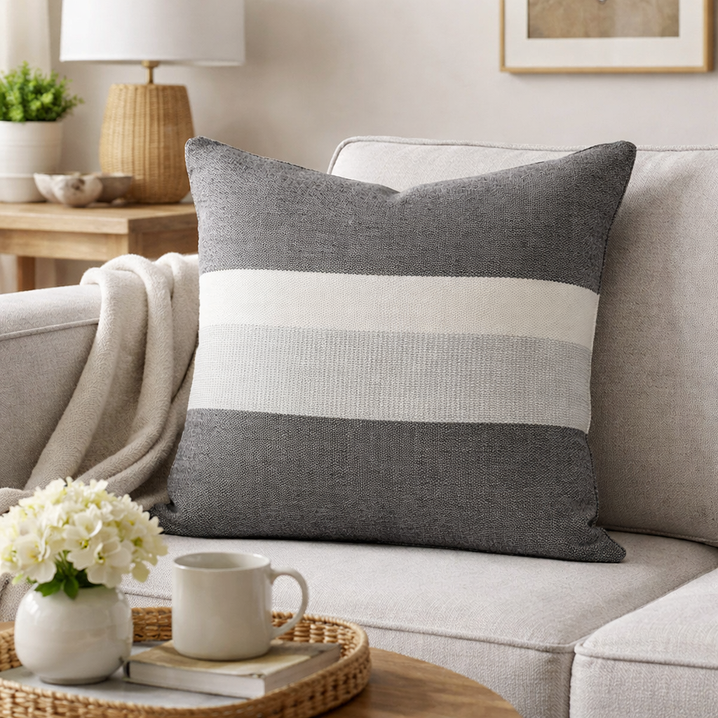 Alpaca Silver Pillow Cover in Ivory and Grey