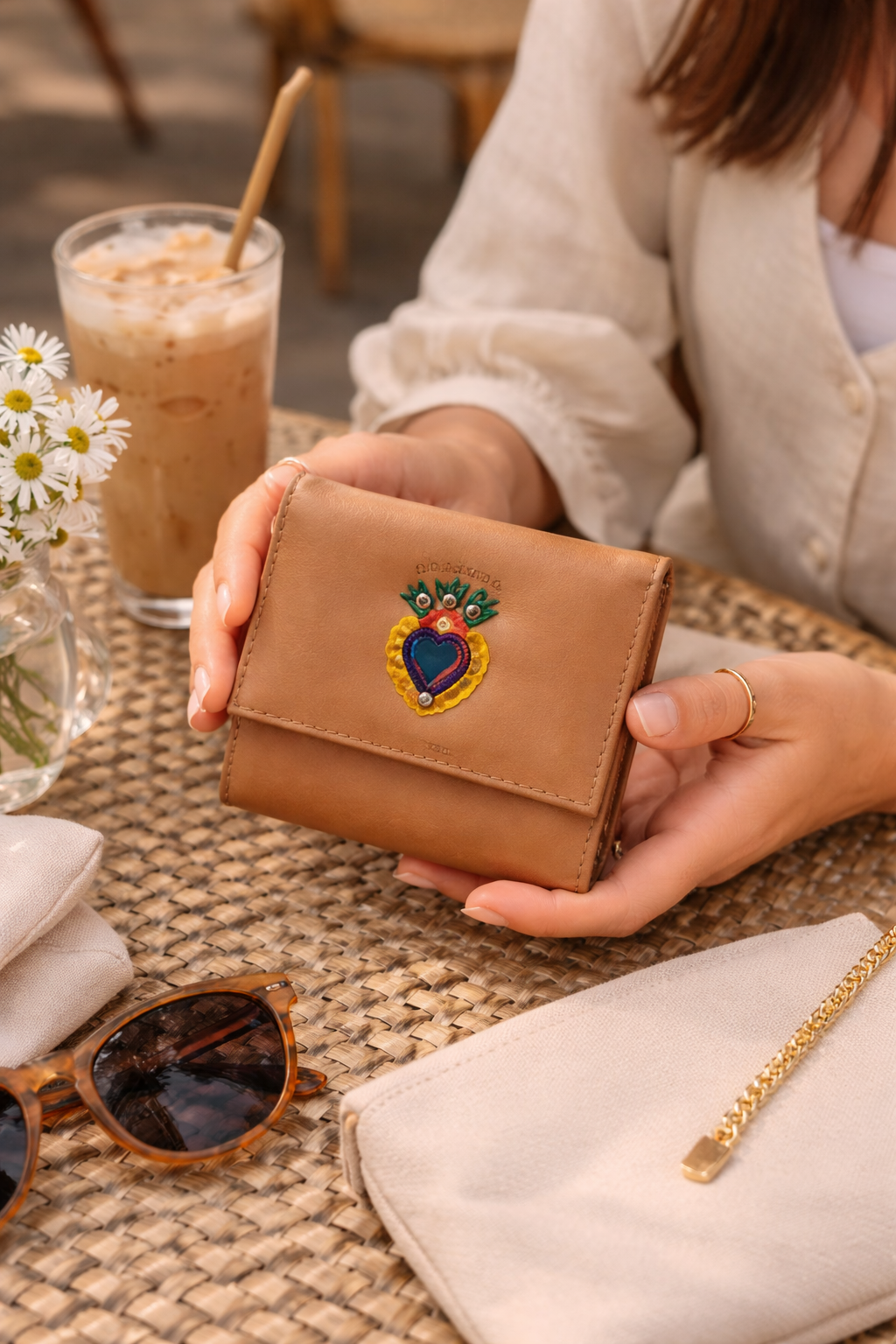 Camel “Corazón Divino” Leather Wallet