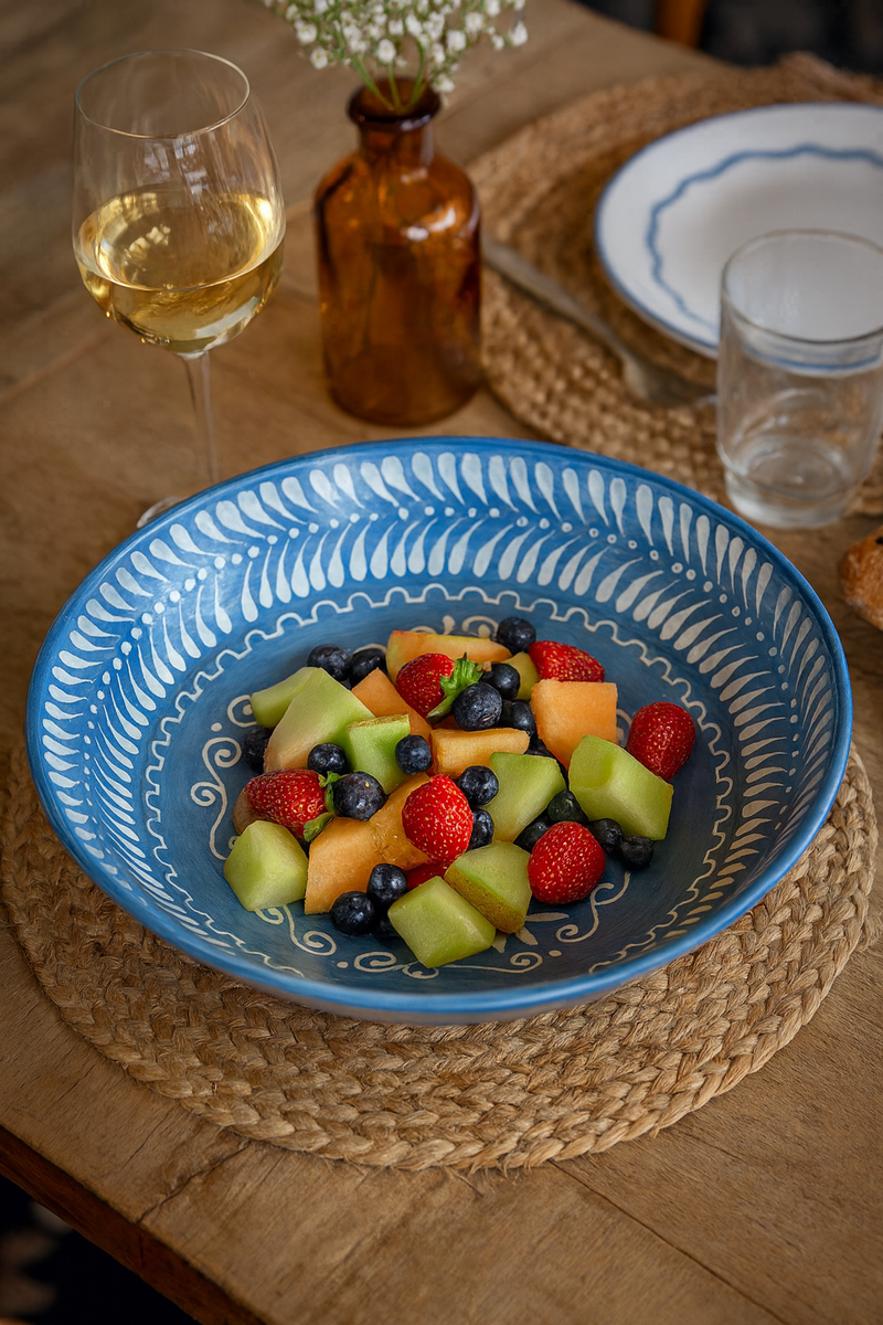 Hand Painted Stoneware Blue Coco Large Bowl