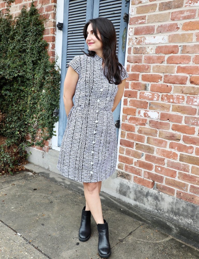 Noir et Blanc Organic Cotton Button Dress - Passion Lilie