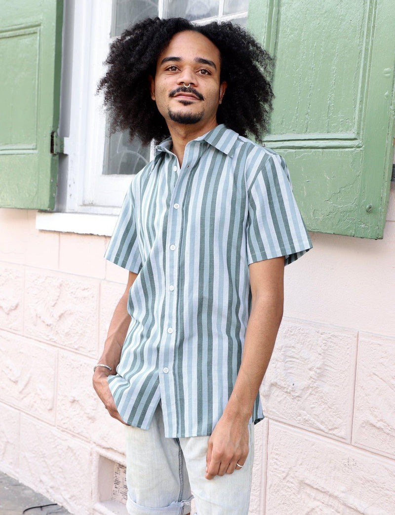 Ocean Stripes Organic Cotton Men's Button Down Shirt - Passion Lilie