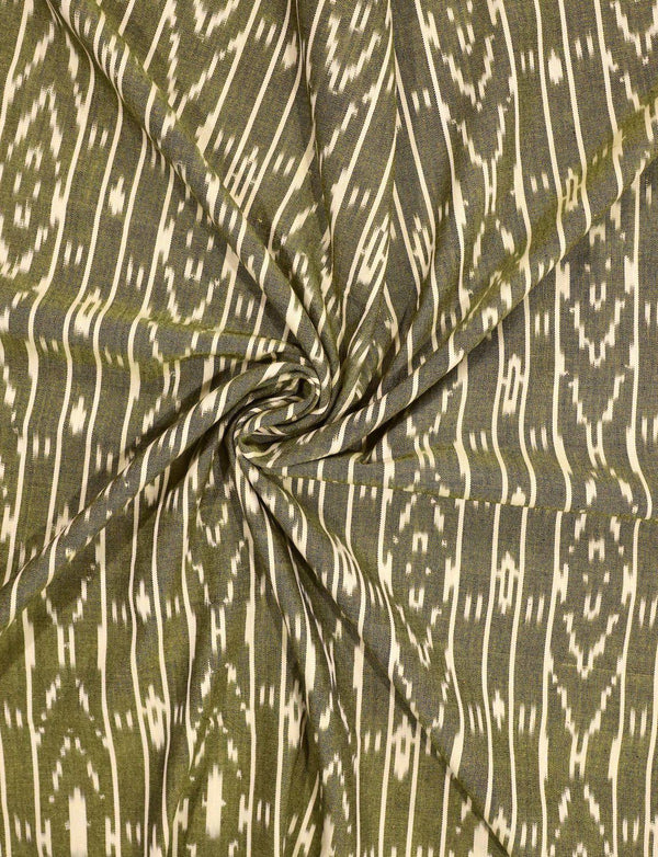 Olive Green Ikat Handwoven Cotton Fabric by the Yard - Passion Lilie