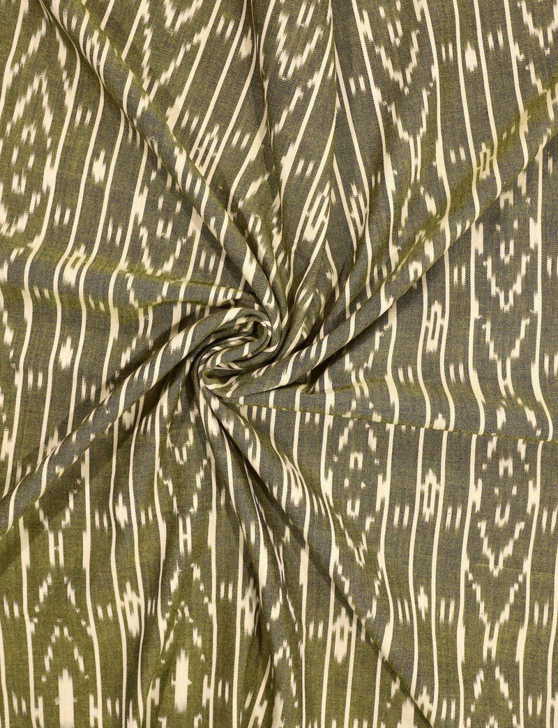Olive Green Ikat Handwoven Cotton Fabric by the Yard - Passion Lilie