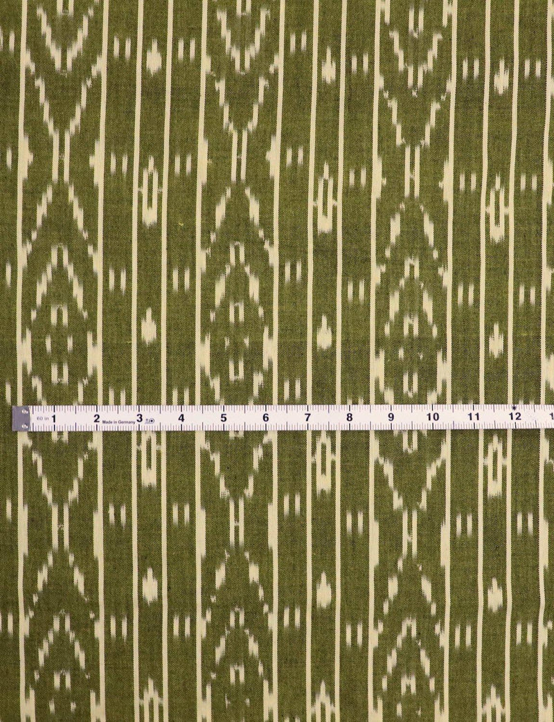 Olive Green Ikat Handwoven Cotton Fabric by the Yard - Passion Lilie