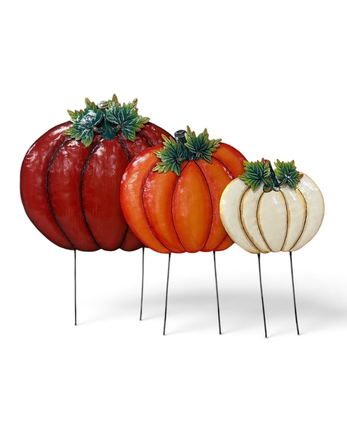 Painted Pumpkin Yard Stake Set