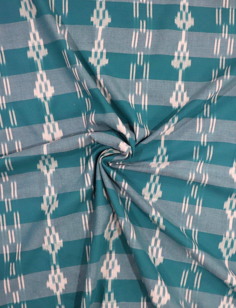 Teal Ikat Handwoven Cotton Fabric by the Yard - Passion Lilie