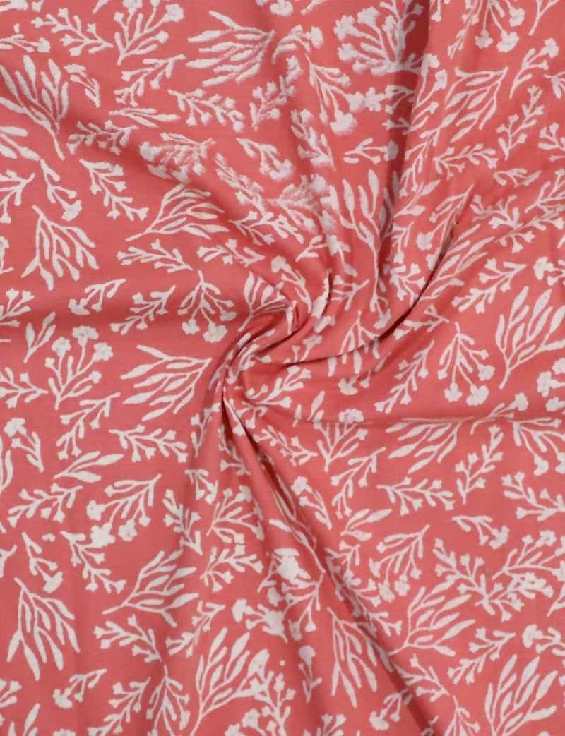 Terracotta Rose Botanical Block Printed Cotton Fabric by the Yard - Passion Lilie