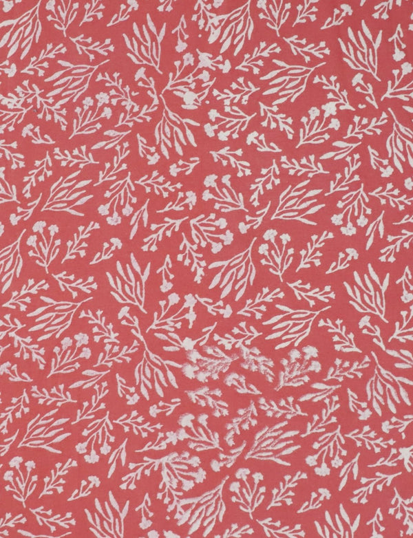 Terracotta Rose Botanical Block Printed Cotton Fabric by the Yard - Passion Lilie