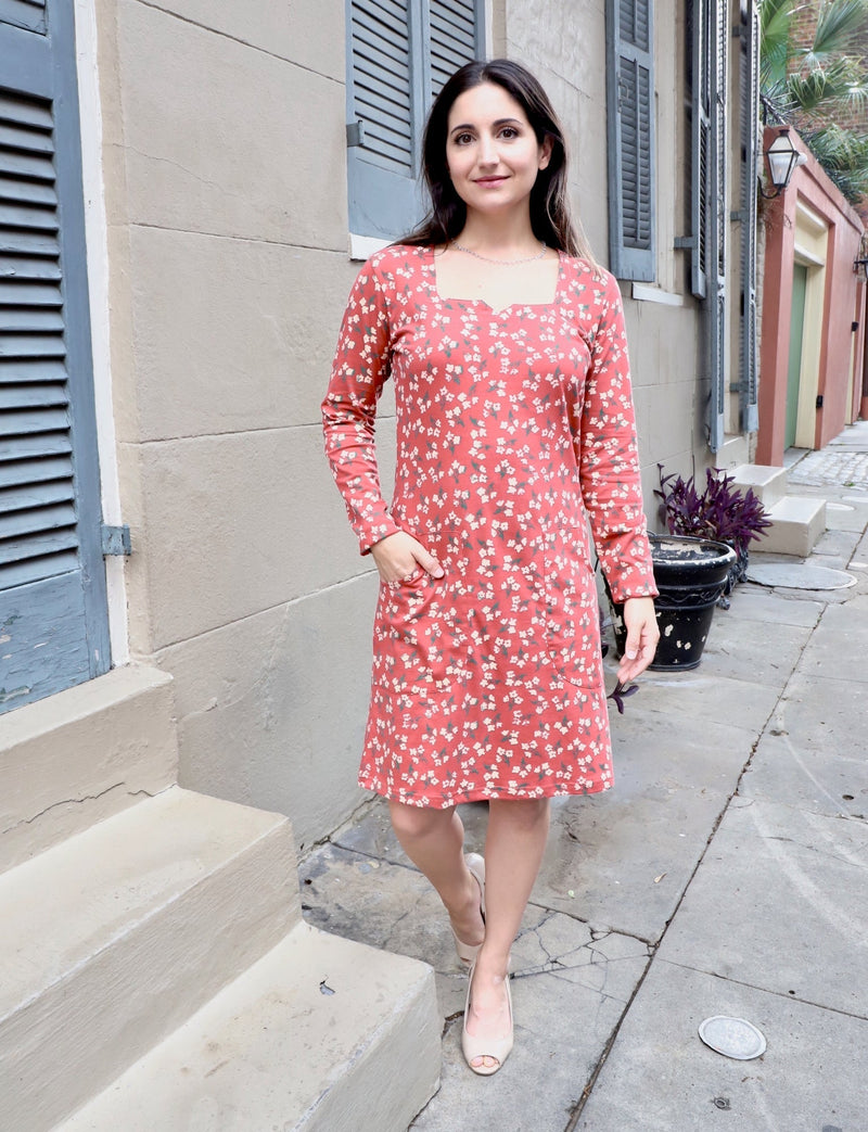 Terracotta Rose Small Floral Block Printed Cotton Fabric by the Yard - Passion Lilie