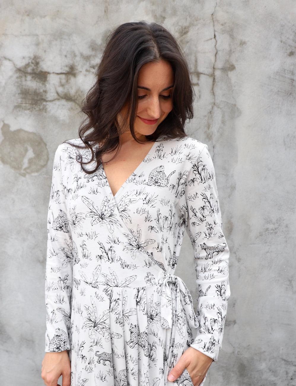 Tigress Glacier Grey Organic Wrap Dress - Passion Lilie